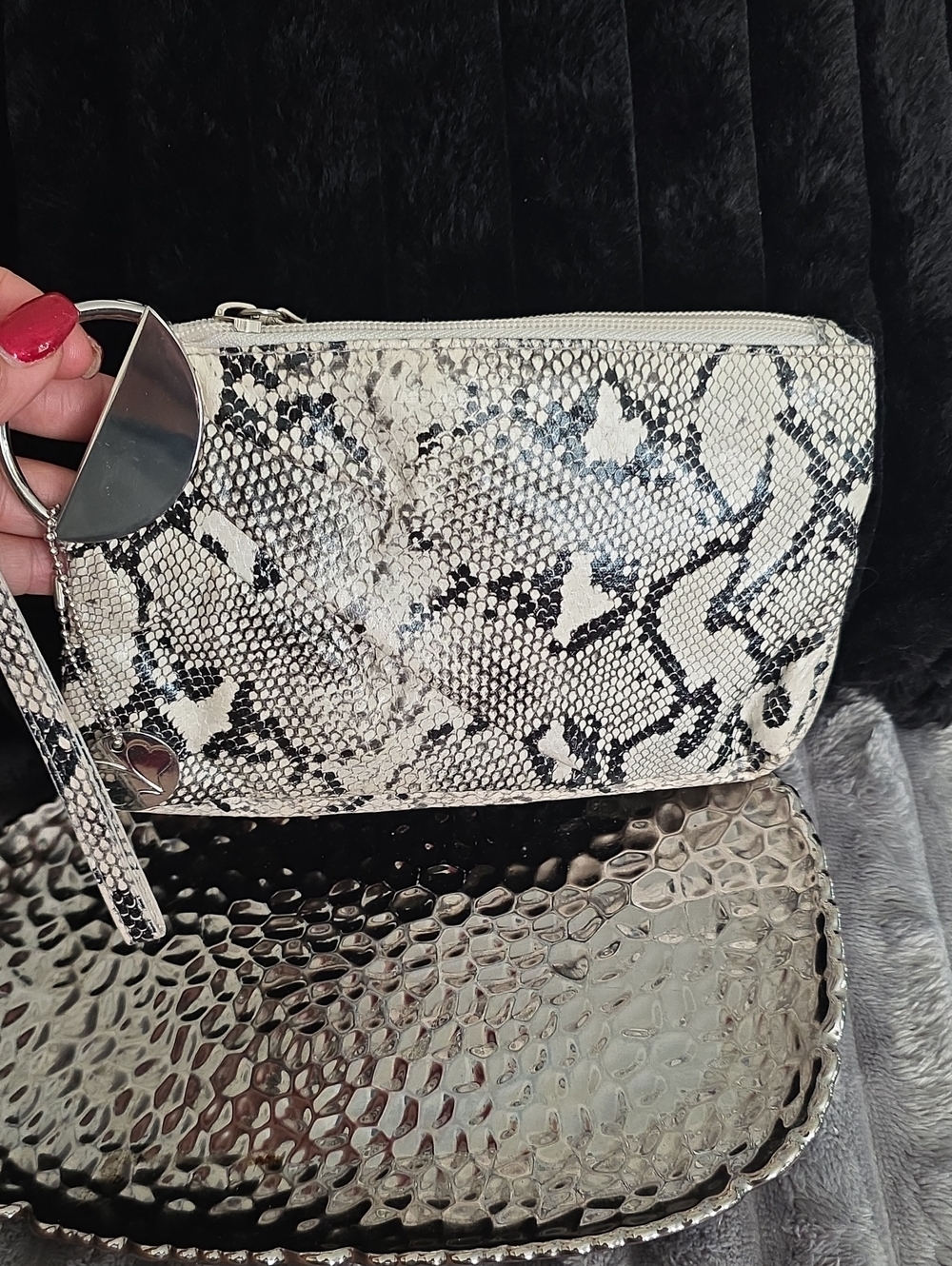 Source Unknown Snake-Print Wristlet in Black & White